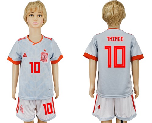 Spain #10 Thiago Away Kid Soccer Country Jersey - Click Image to Close